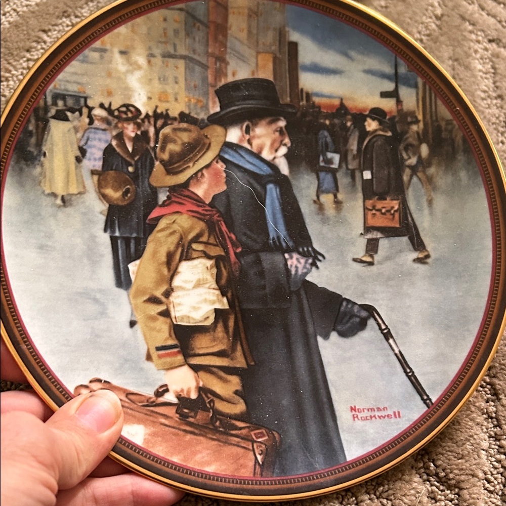 Norman Rockwell Plate with Black, Brown, and Blue Accents